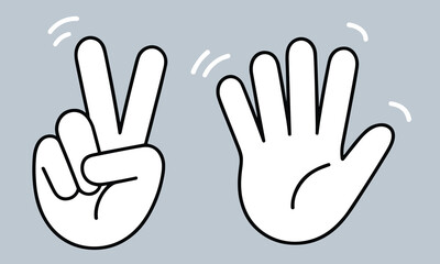 Obraz premium Hand Gesture Peace and Five Line Icons
