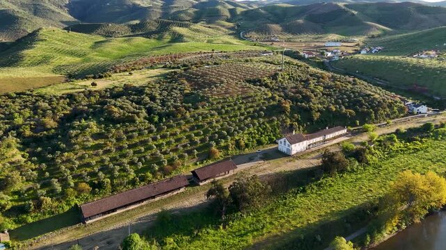 Aerial view of abandoned almendra train station in portugal