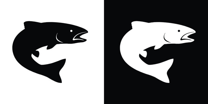Salmon trout vector silhouette, freshwater fish vector, fish tattoo, Black fish silhouette