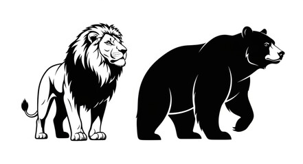 Obraz premium Lion and Bear Silhouette Comparison.