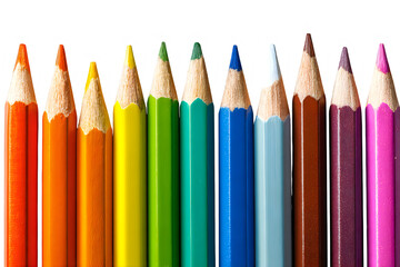 Fototapeta premium Row of colorful wooden pencils isolated on transparent background