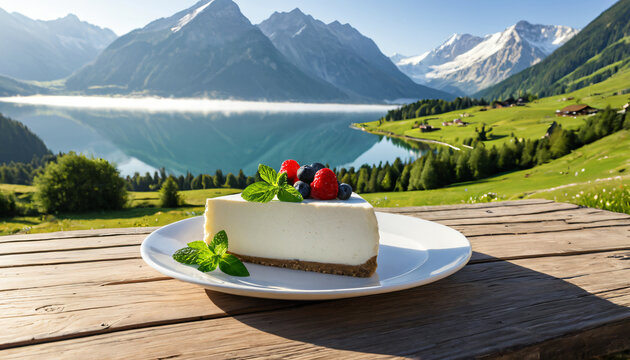 K&auml;sekuchen-Dessert in den Bergen