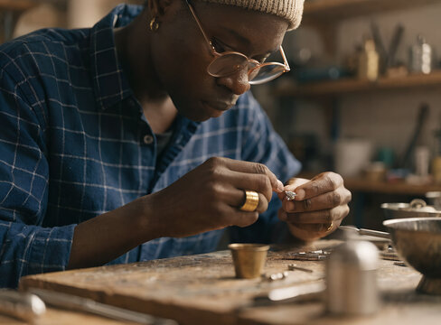 Jewelry Maker Crafting Metal Piece