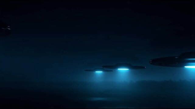 Alien invasion UFO abduction beam shining through darkness high contrast lighting. 4K Video