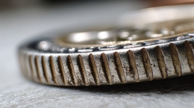 Macro close-up of euro coin relief with metallic texture and circular ridges