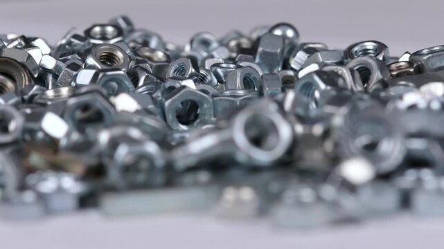 Metal mounting screws close-up. Macro image.