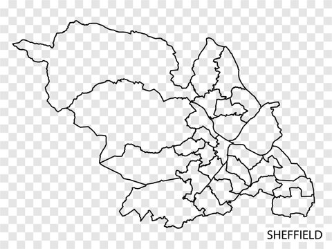 High Quality map of Sheffield is a city of England, with borders of the districts. Map of Sheffield for your web site design, app, UI. UK. EPS10.