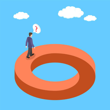 3D Isometric Flat Vector Illustration of Impossible Path, Man Walking On Unbelievable Shape Structure.