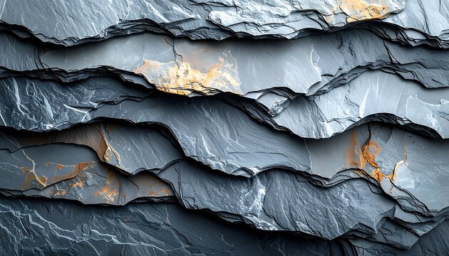 Rock layers with rusty orange spots.