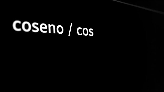 Visualization of the trigonometric concept of coseno, or cos, on a blackboard with a 4K resolution display