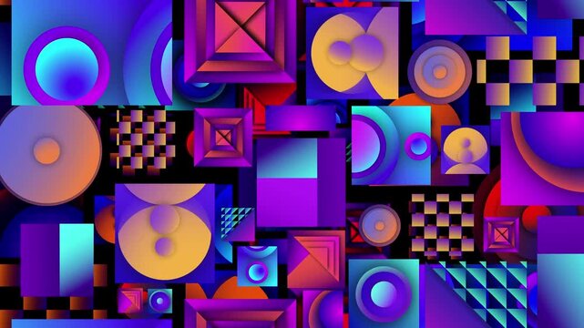 Abstract animated background made of different animated geometric shapes