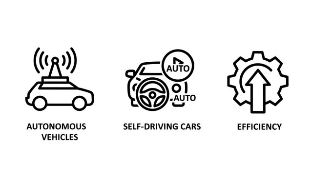 Self driving car and autonomous vehicle technology icons showcasing automotive efficiency and automation with autonomous technology efficiency automation transport automotive wireless progress