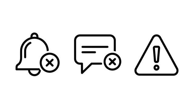 Communication alert and notification warning icons set with notification exclamation communication disabled information interface vectorart business security alerting announcement triangle