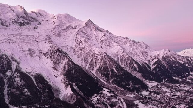 Snowy Chamonix France mountains at peaceful dusk