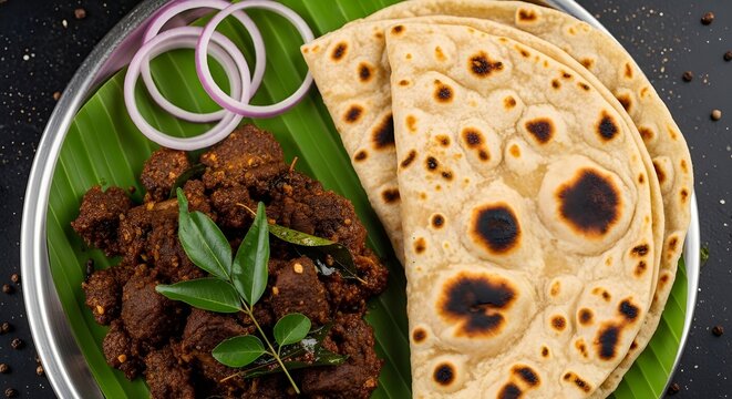 Kerala Porotta with Beef Fry Street Style Food Realistic Photography Authentic Malabar Dish