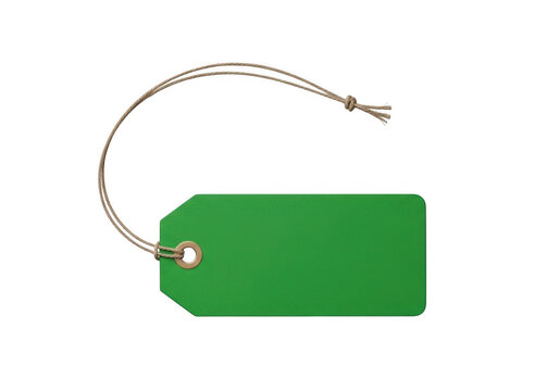 Green price tag with red string attached