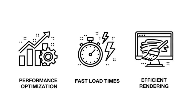 Performance optimization icons featuring fast load times data trends efficient rendering concepts performance optimization rendering efficiency software analysis computer lightning