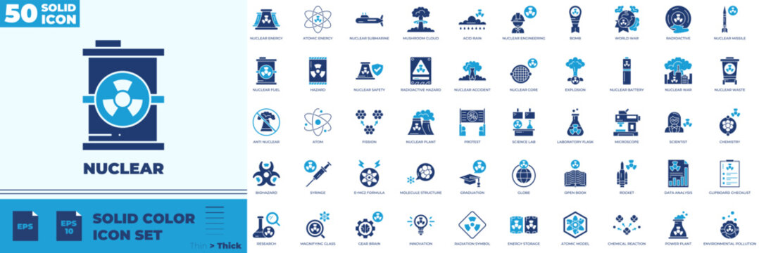 Nuclear Solid Color Editable Icons set