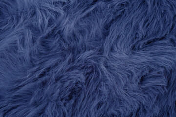 Vibrant dark blue soft fluffy shaggy faux fur textile material background texture for graphic design © reddish