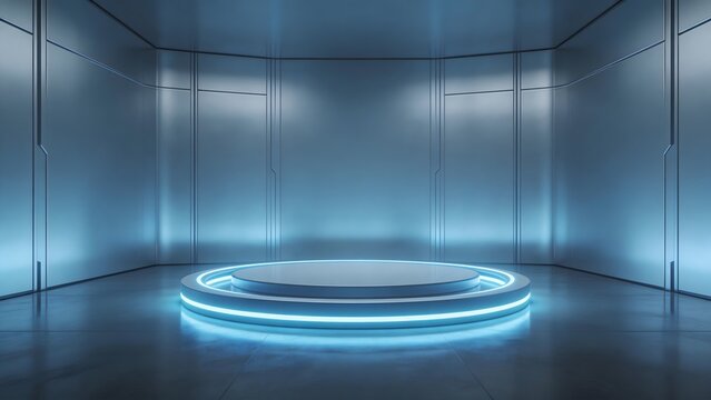 Futuristic room with glowing circular platform