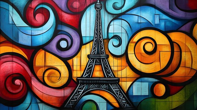 Vibrant Colorful Abstract Art Depicting the Iconic Eiffel Tower in Paris