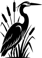 Obraz premium Elegant heron standing gracefully among cattails Vector Art