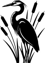 Obraz premium Elegant heron standing gracefully among cattails Vector Art