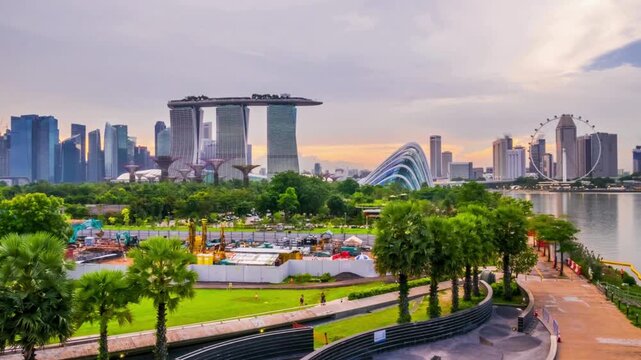 Timelapse of the singapore skyline and marina bay sands at sunset