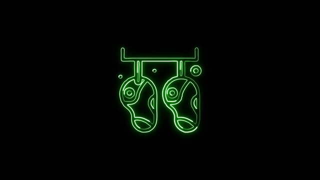 Glowing neon line hang icon with swinging rope animation. Hanging symbol animation HD video isolated on black background