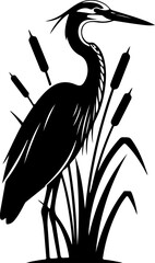Obraz premium Elegant heron standing gracefully among cattails Vector Art