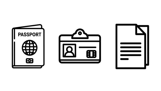 Passport identification card and document icons line art passport document identification illustration minimalist collection official personal information security verification business