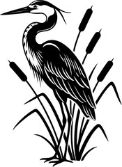 Obraz premium Elegant heron standing gracefully among cattails Vector Art
