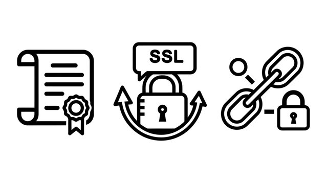 Ssl security certificate padlock with arrows chain link icons flat design white background security certificate encryption protection internet authentication verification technology