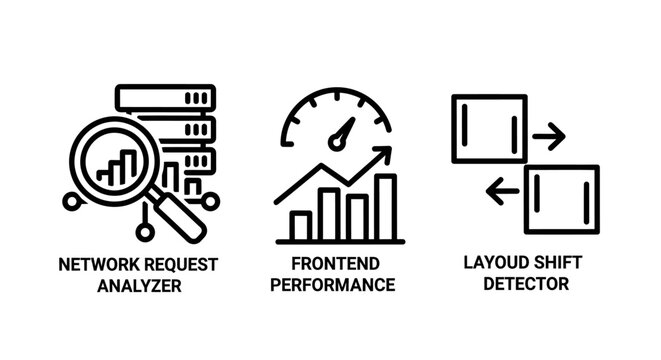 Web development icons: network request analyzer frontend performance layout shift detector analyzer performance frontend detector optimization analysis programming technology computer