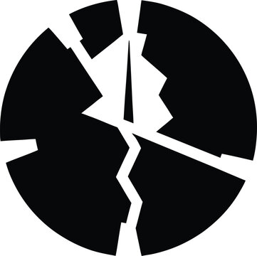 Broken Clock Lost Time silhouette vector art illustration and minimal black and white design