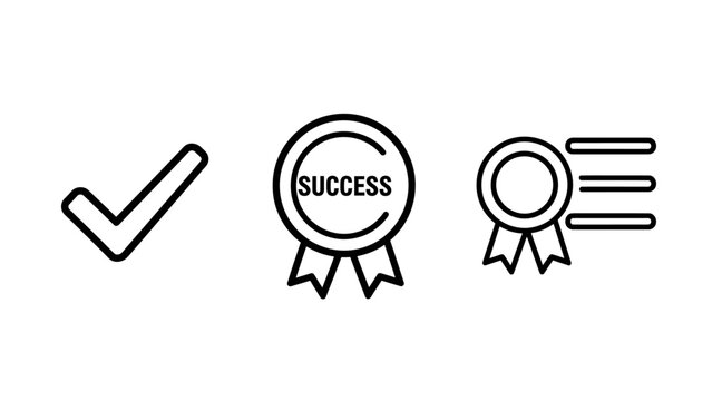 Success award and checkmark icons for achievement and approval with check mark first place checkmark approved verified recognition achievement accomplishment performance certification