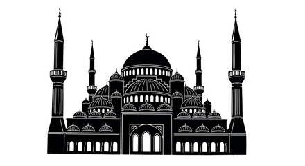 mosque silhouette with domes and minarets high quality © Sujon
