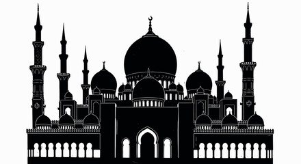 mosque silhouette with domes and minarets high quality © Sujon