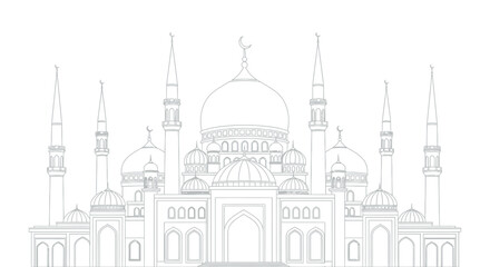 mosque line drawing with domes and minarets © Sujon