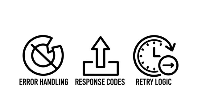 Error handling response codes retry logic icons for software development and system reliability processes with handling response software development reliability programming tolerance debugging