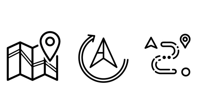 Navigation and gps location mapping icons with location navigation destination direction orientation tracking position distance geography exploration traveling transport technology