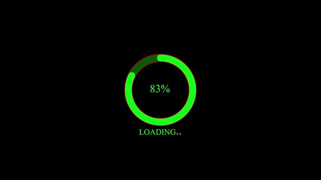Green circular loading progress indicator with 83 percent completion on black background