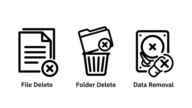 File delete folder delete and data removal digital icons with document computer management trashbin security technology information organization cleaning hardware cancelled interface