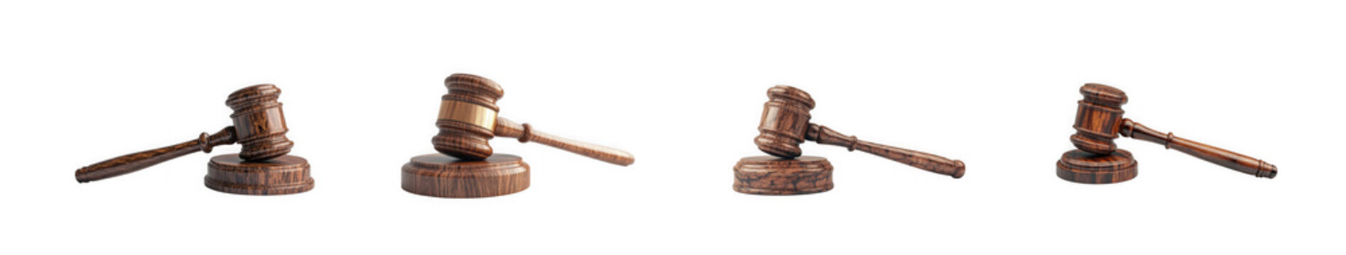 Professional wooden judge gavel and sound block set isolated on transparent background
