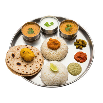 Indian thali meal with rice and various dishes