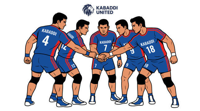 Kabaddi players team huddle illustration