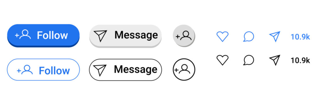Instagram Style Social Media Icon Kit - Follow, Message, and Engagement Butto