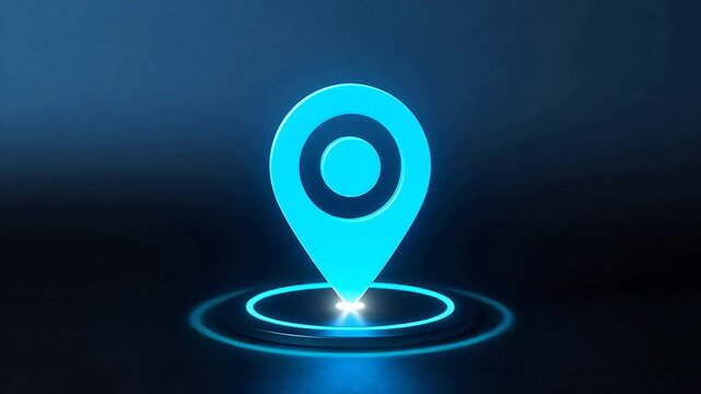 Glowing blue location icon on gradient background