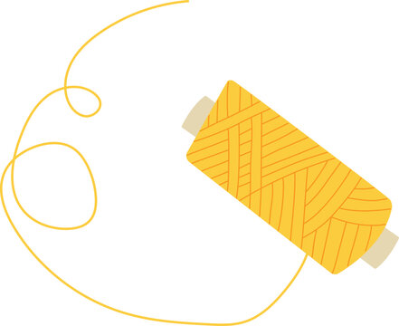 A wooden spool of yellow sewing thread. Hand-drawn flat vector illustration of tailor's accessories and needlework tools.