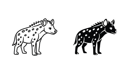 Fototapeta premium Stylized outline and solid black icon of a hyena in profile view on white background